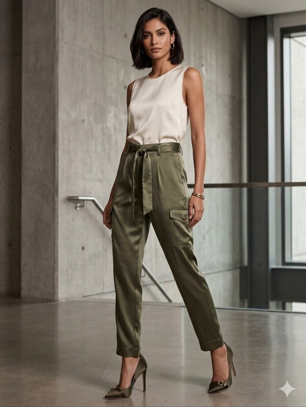 White House Black Market WKND Satin Cargo Pants -2 #077